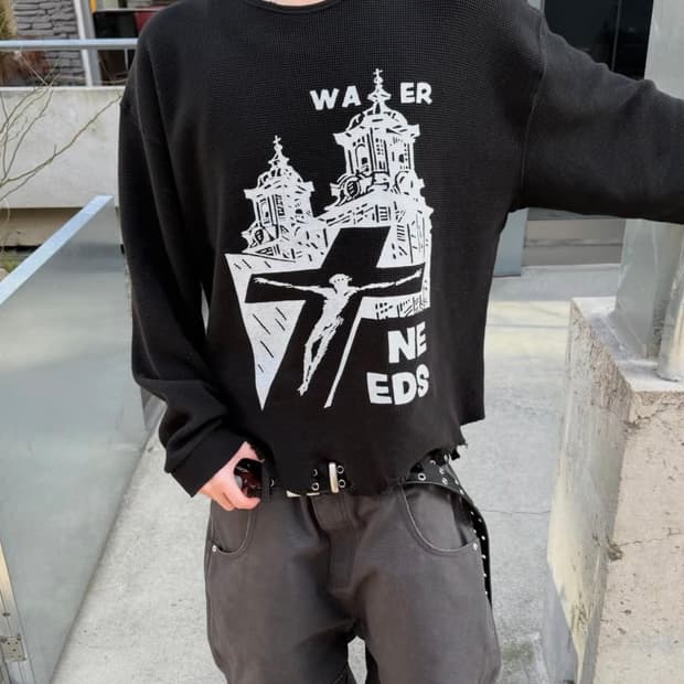 mjd 디스 와플 롱슬리브 블랙 L