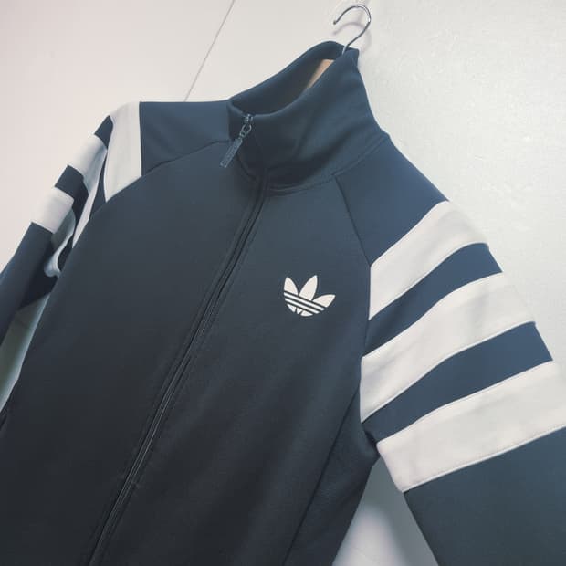 남성 레어 아디다스 불꽃 트레포일 검정 블랙 트랙탑 져지 저지 트레이닝복