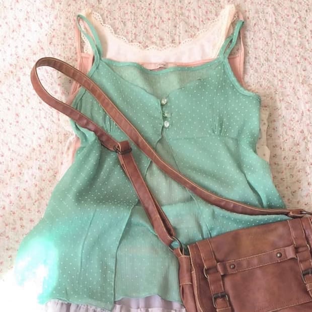 민트 도트 슬리브리스 나시 연두 바선생 마루빈티지