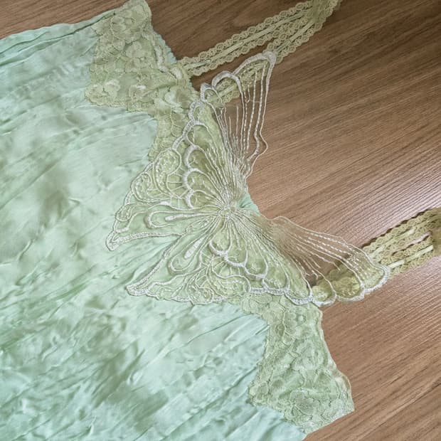 빈티지 나비 나시 민소매 민트 하구미 모리걸