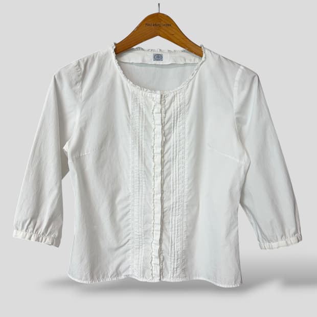 (여성S)J.PRESS 제이프레스 레이스 프릴 7부 블라우스 