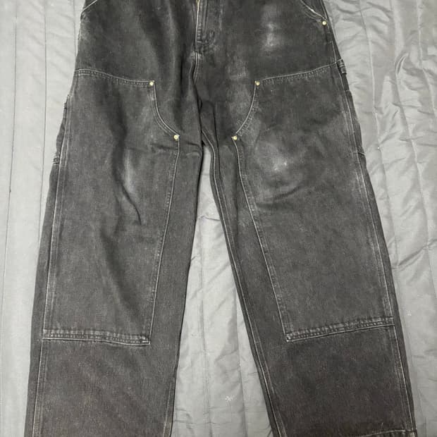 칼하트 wip 내쉬 더블니 블랙 스톤 워시드