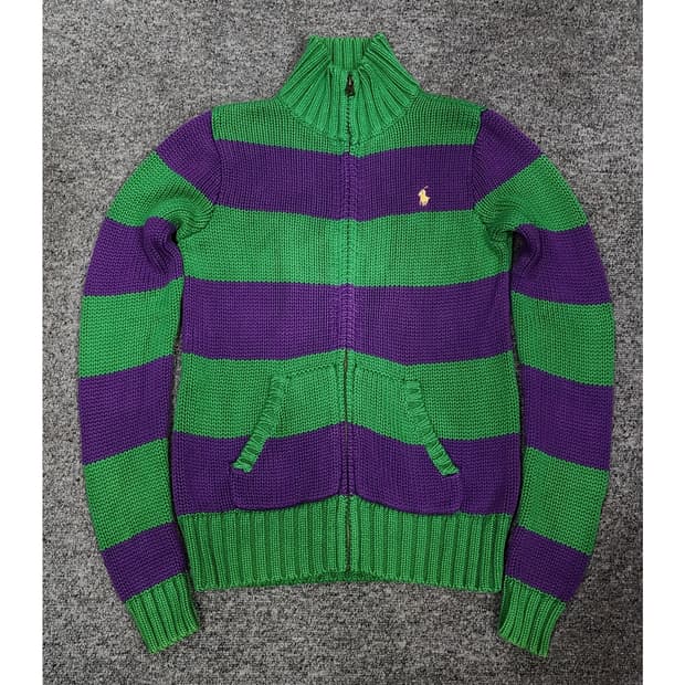 폴로 랄프로렌 빈티지 럭비 단가라 니트 집업 걸스XL