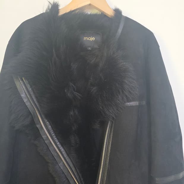 Maje 마쥬 블랙 롱 무스탕 양가죽100% 양모피100% 1