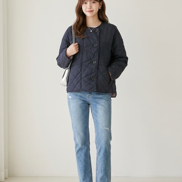 SYSTEM 시스템 노카라 퀼팅 패딩 자켓