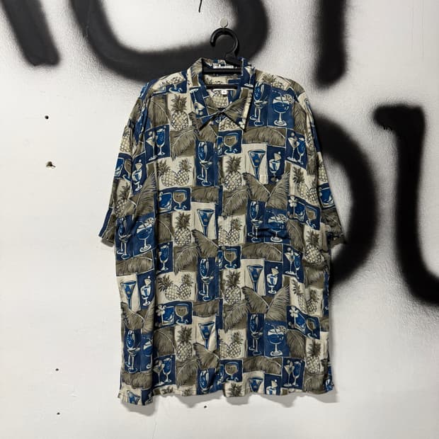 Pierre Cardin 빅사이즈 아트 풀 패턴 레이온 반팔 셔츠