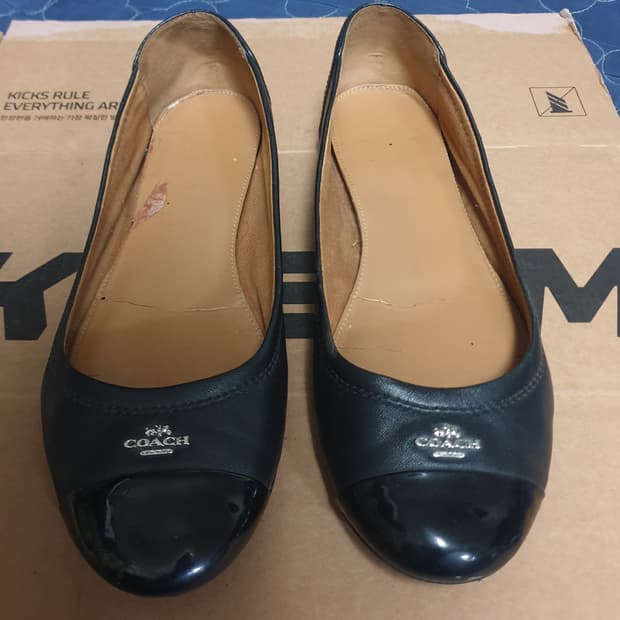COACH 클래식 은장로고 레더 플랫슈즈 블랙 (245)