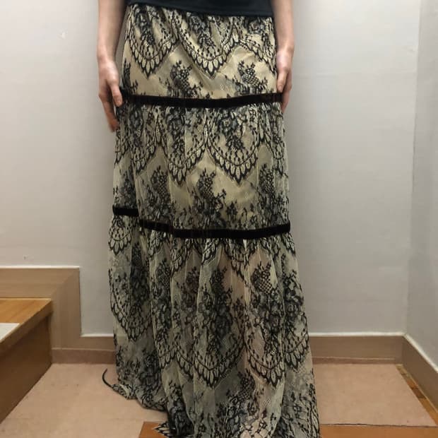 빈티지 블랙 레이스 롱 스커트