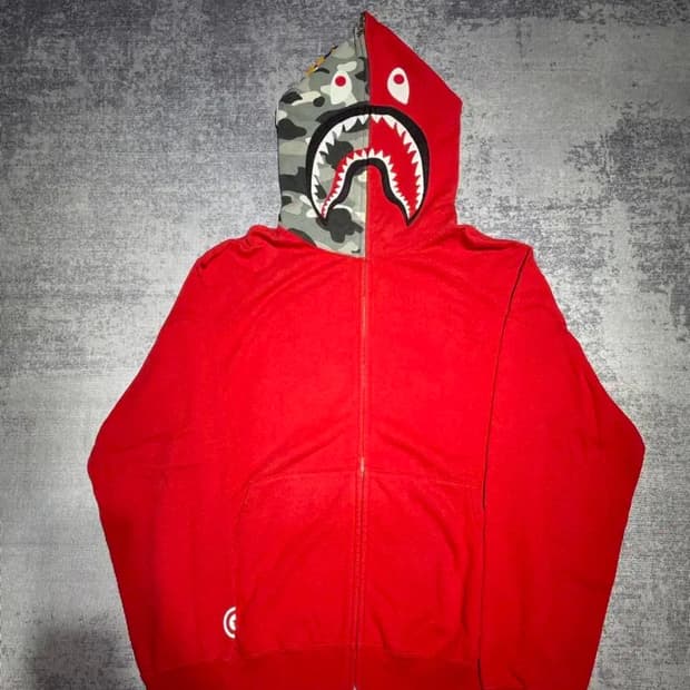 (L) 정품 베이프 OG 카모 샤크 후드집업 레드