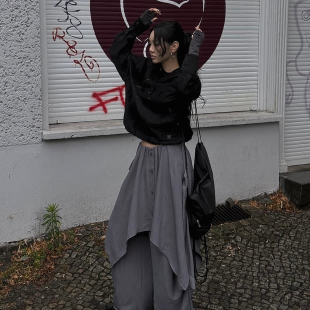 트리밍버드 셔츠 레이어드 팬츠 차콜