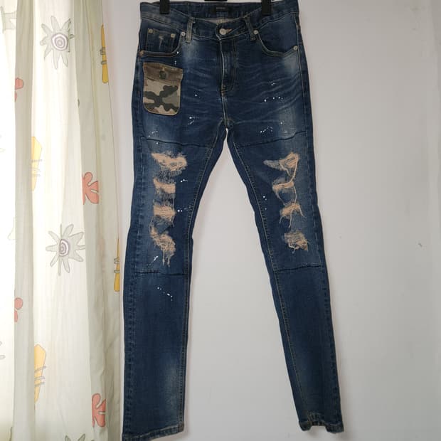 B RIDGE 데미지 스키니 청바지  30
