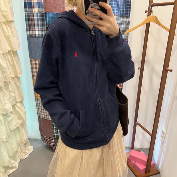 폴로 네이비 후드집업 
