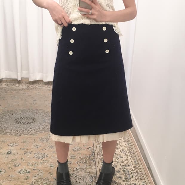 네이비 미디 스커트