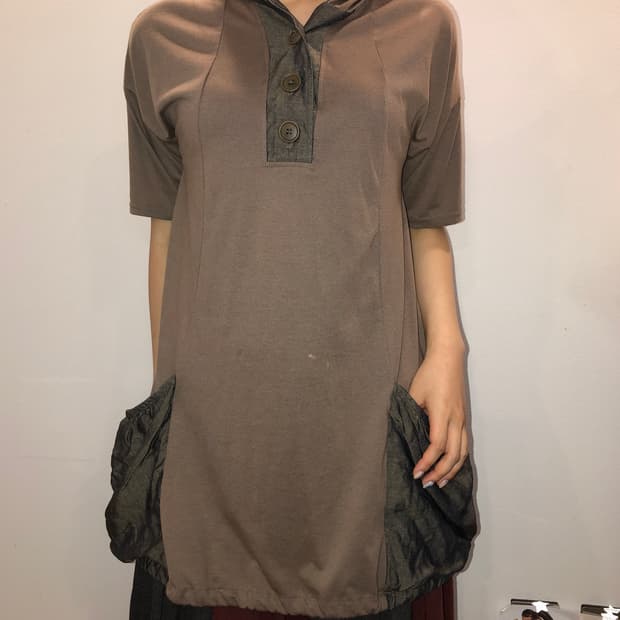 jpn vintage y2k 카키 후드 원피스