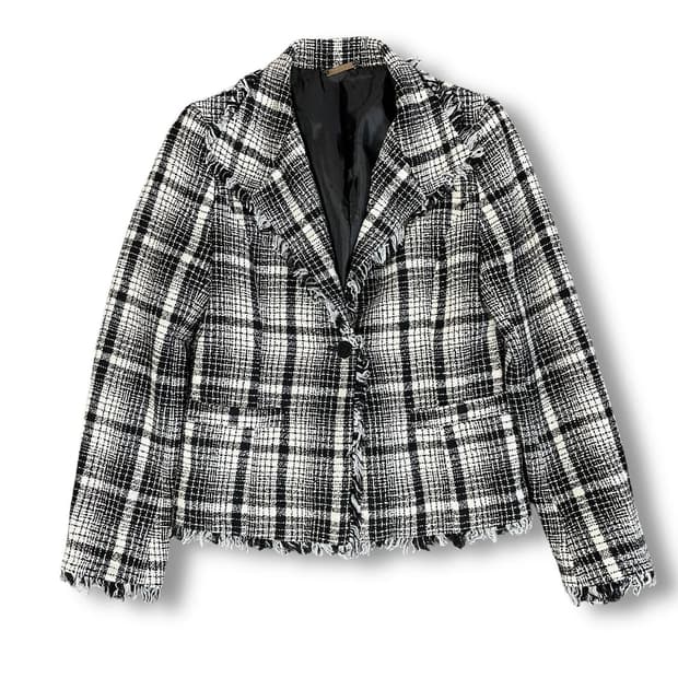 JPN 블랙 화이트 울 트위드 자켓 40