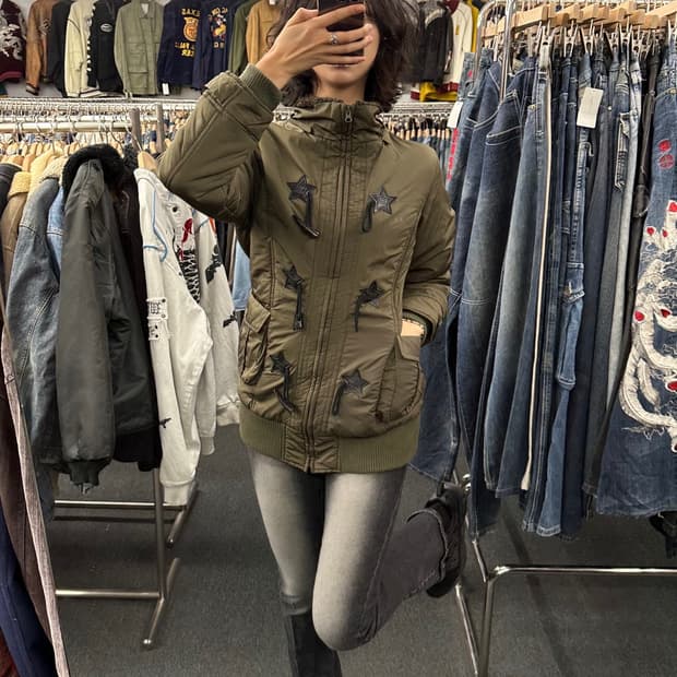 M)Japanese vintage Y2K 여성 올리브 코트 패딩