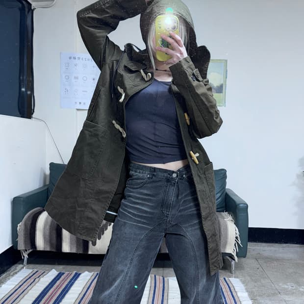 투티/ 0091 프리즘웍스 후드 더플 트랜치 코트 떡볶이 카키