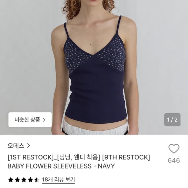 오데스 베이비 플라워 슬리브리스 네이비
