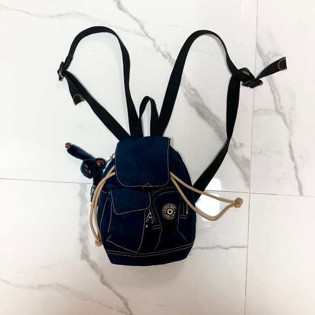 Y2K 희귀 키플링 마이크로 미니 복조리 백팩 네이비 고릴라 키링포함