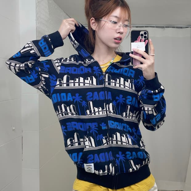 아디다스 오리지날 블루 야자수 후드집업