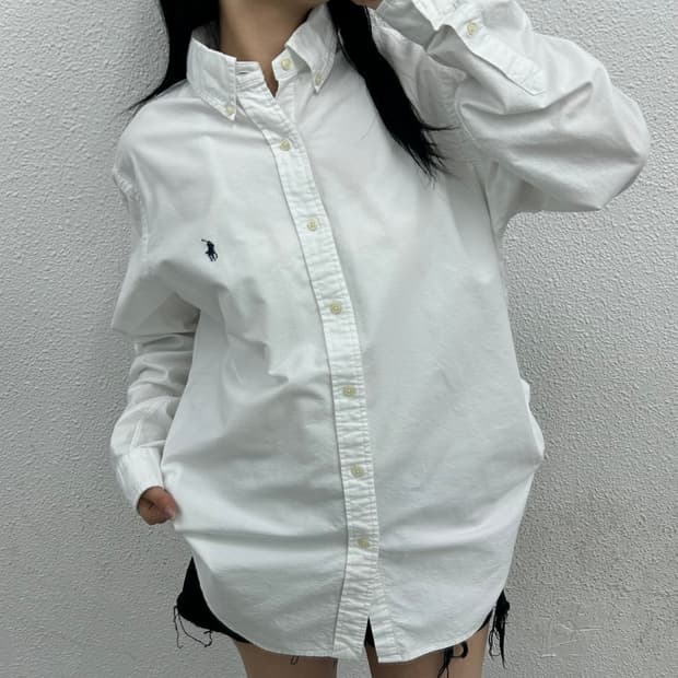 폴로 랄프로렌 네이비포니 화이트 셔츠 L