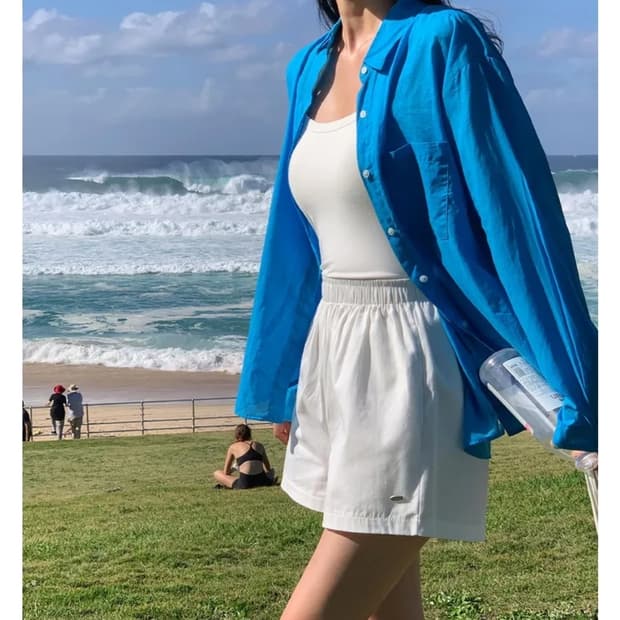 (새옷) 썸머 코발트블루 아사셔츠 