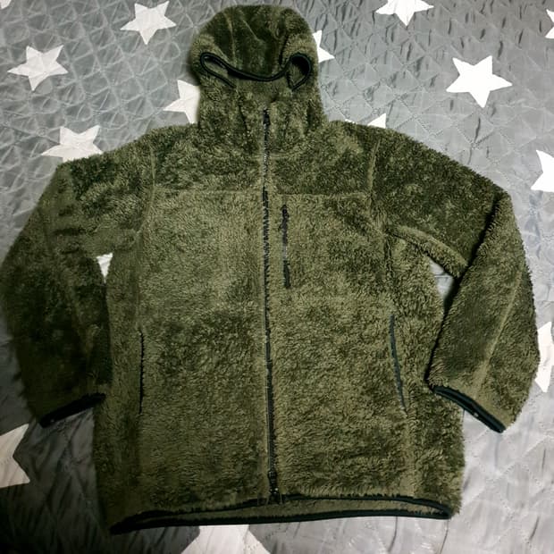 유니클로 윈드블럭 플러피얀  플리스 후드집업 카키 (S)