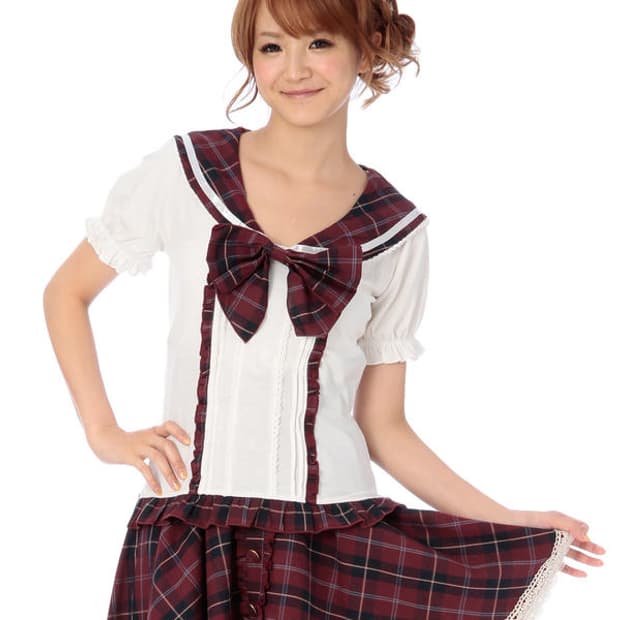 리즈리사 체크 리본브로치 보르도칼라