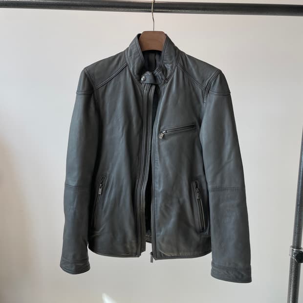 (S) 마시모 두띠 싱글 라이더 워싱 그레이 양가죽 자켓