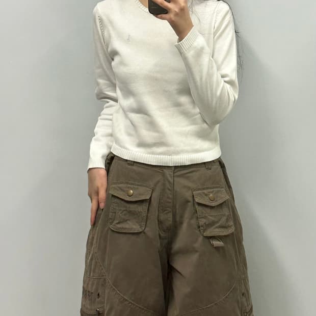 폴로 랄프로렌 화이트 라운드 니트