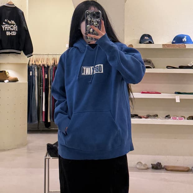 오베이 백로고 스레이트 블루 후드티 U1192