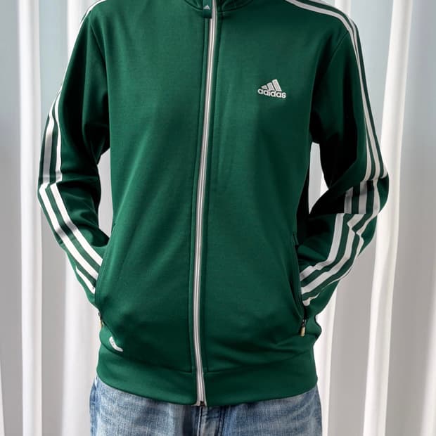 [S]아디다스 그린 초흰 삼선 트랙탑 져지
