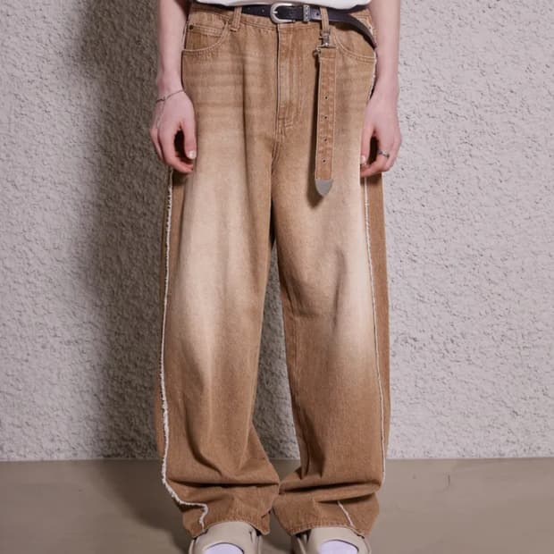 마틴플랜 브라운 와이드 데님 팬츠 48