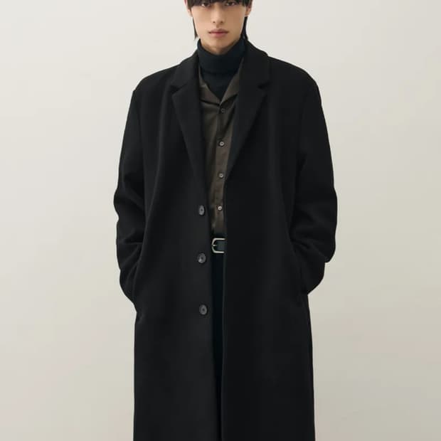 드로우핏 프리미어 퓨어 캐시미어 히든 싱글 코트 블랙 L사이즈