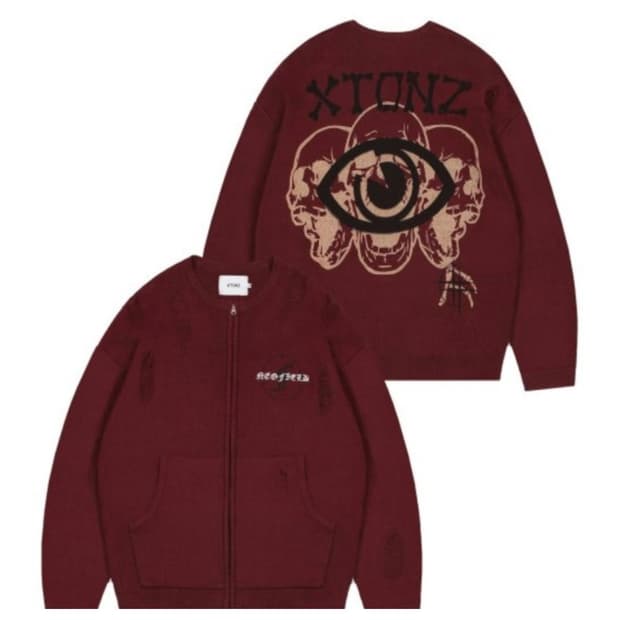 엑스톤즈 송필드 니트집업 버건디 L