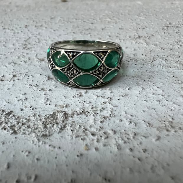 925Silver 그린 에나멜 반지