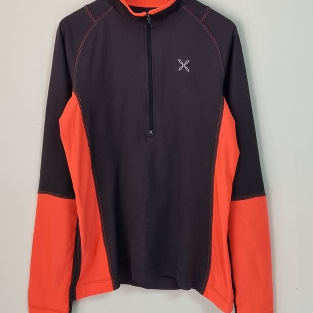 M ) 몬츄라 다크그레이+네온핑크 반집업 기능성 긴팔티