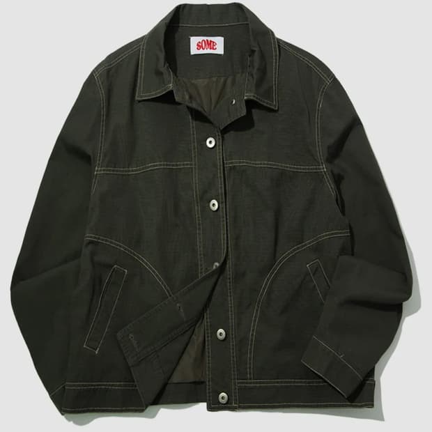 썸플레이스 스티치 코튼 데님 트러커 자켓(카키)