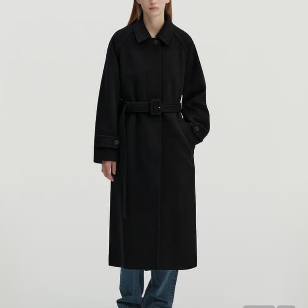 몽돌 오버핏 울 벨티드 롱코트 블랙