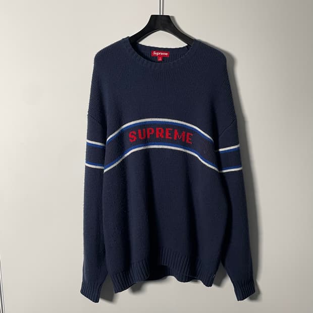 23FW 슈프림 체스트 스트라이프 네이비 니트 (on.95) 