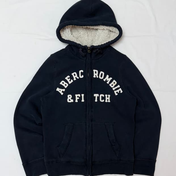 아베크롬비 양털안감 스펠아웃 울프죠 후드집업 네이비