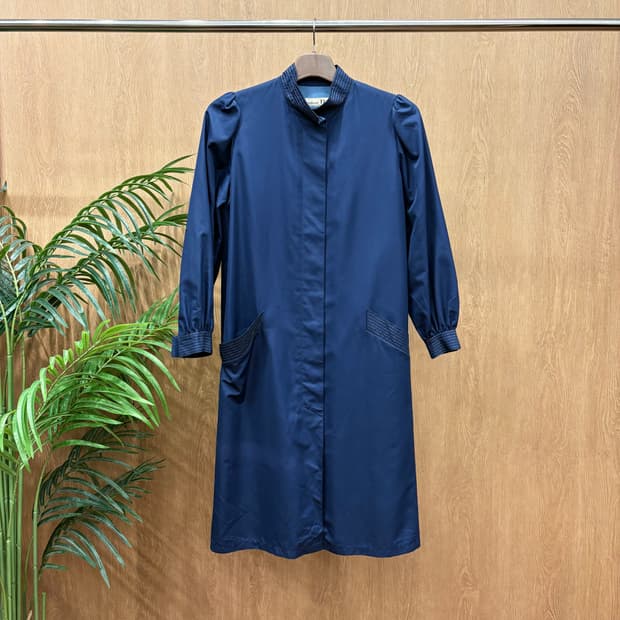 크리스찬 디올 프레타포르테 싱글 롱코트 숄더 퍼프 스티치 디테일 블루