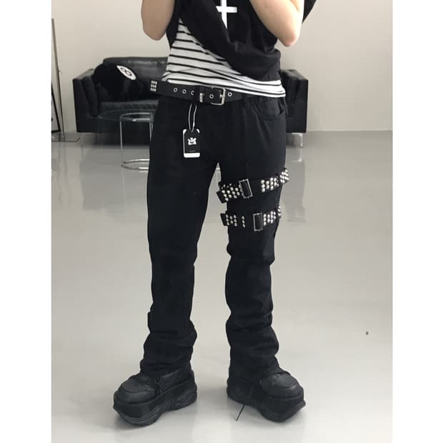 Jpn black belt detail pants