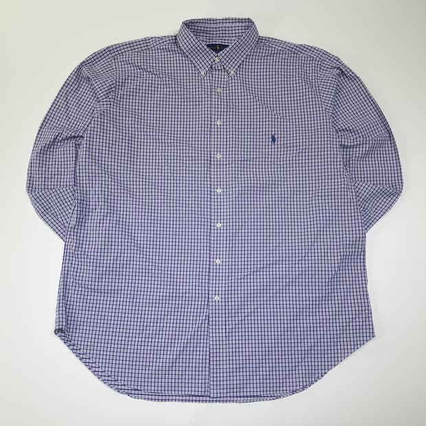 CL602 2XLT 폴로 마이크로 체크 퍼플 셔츠 남방