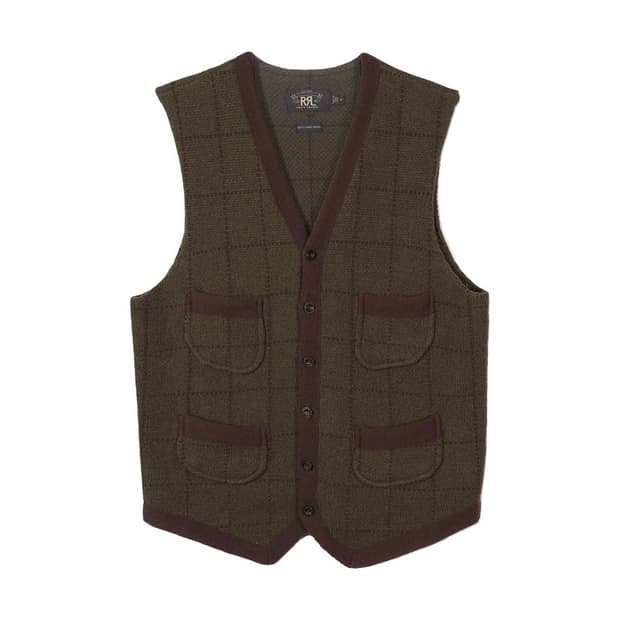 RRL Ralph Lauren 윈도우페인 체크 램스울 니트 베스트 M