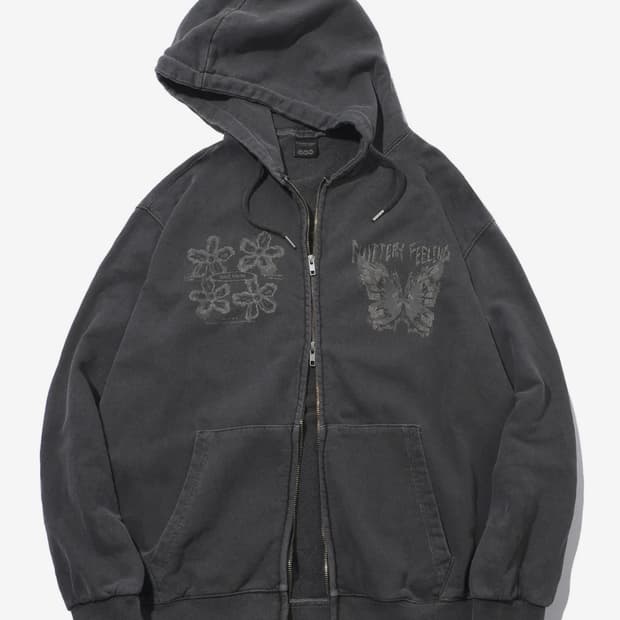 [꼼파뇨] 플러터리 피그먼트 후드 집업 스모크 블랙