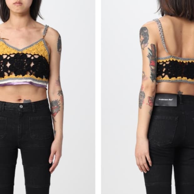 앤더슨벨 TRACK METAL KNIT 크로쉐크롭탑 S/M