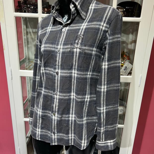 roen check pattern shirt 로엔 해골 디자인 체크셔츠