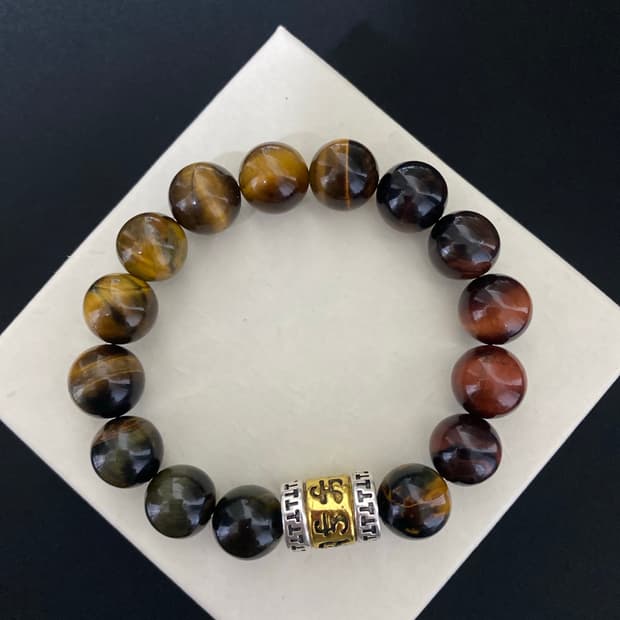 12mm 삼색 호안석 원석 팔찌