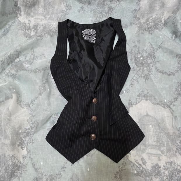 빈티지 블랙 공겜여주 스트라이프 펑크 자켓 y2k 갸루 긱시크